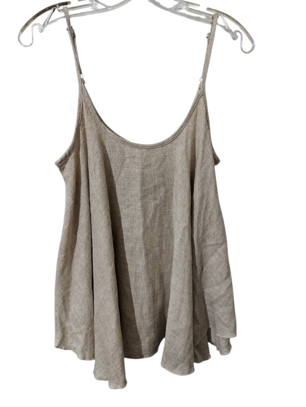 6011)Umgee USA Oatmeal Linen Rayon Swing Cami Tank Top Small